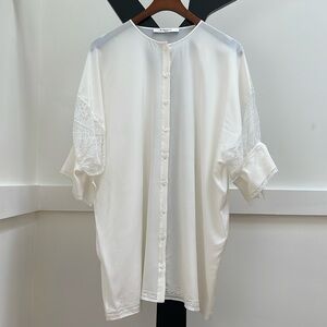 GIVENCHY elegant oversized silk blouse ivory white lace size 34 FR